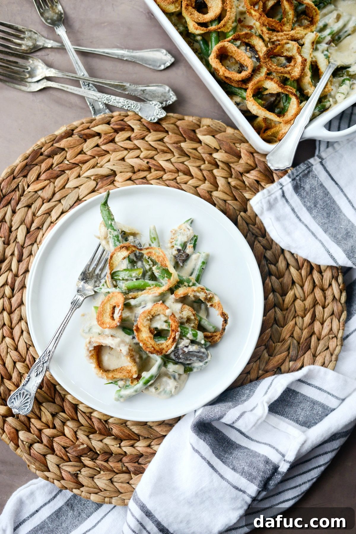Crispy Onion Crowned Green Bean Casserole 26 Fresh Green Bean Casserole with Onion Ring Topping