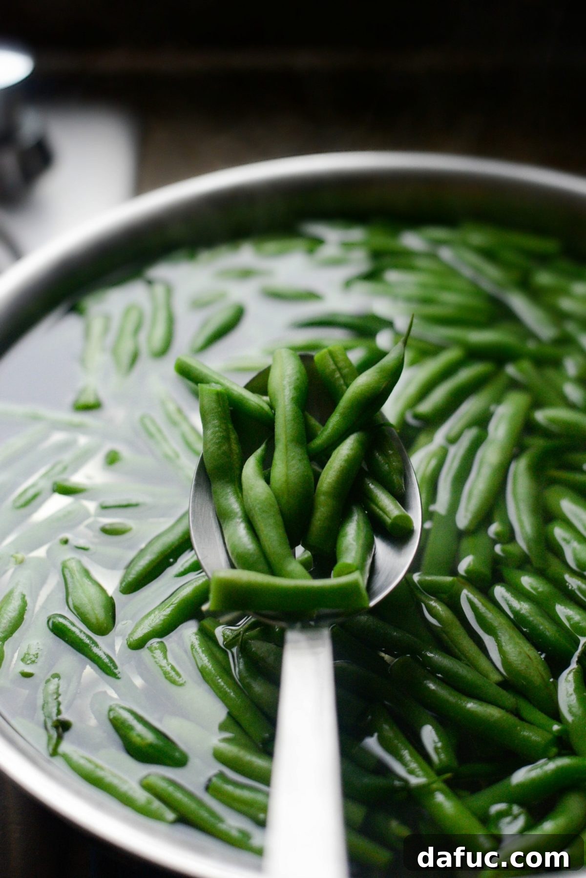 Crispy Onion Crowned Green Bean Casserole 8 transfer green beans to ice bath.