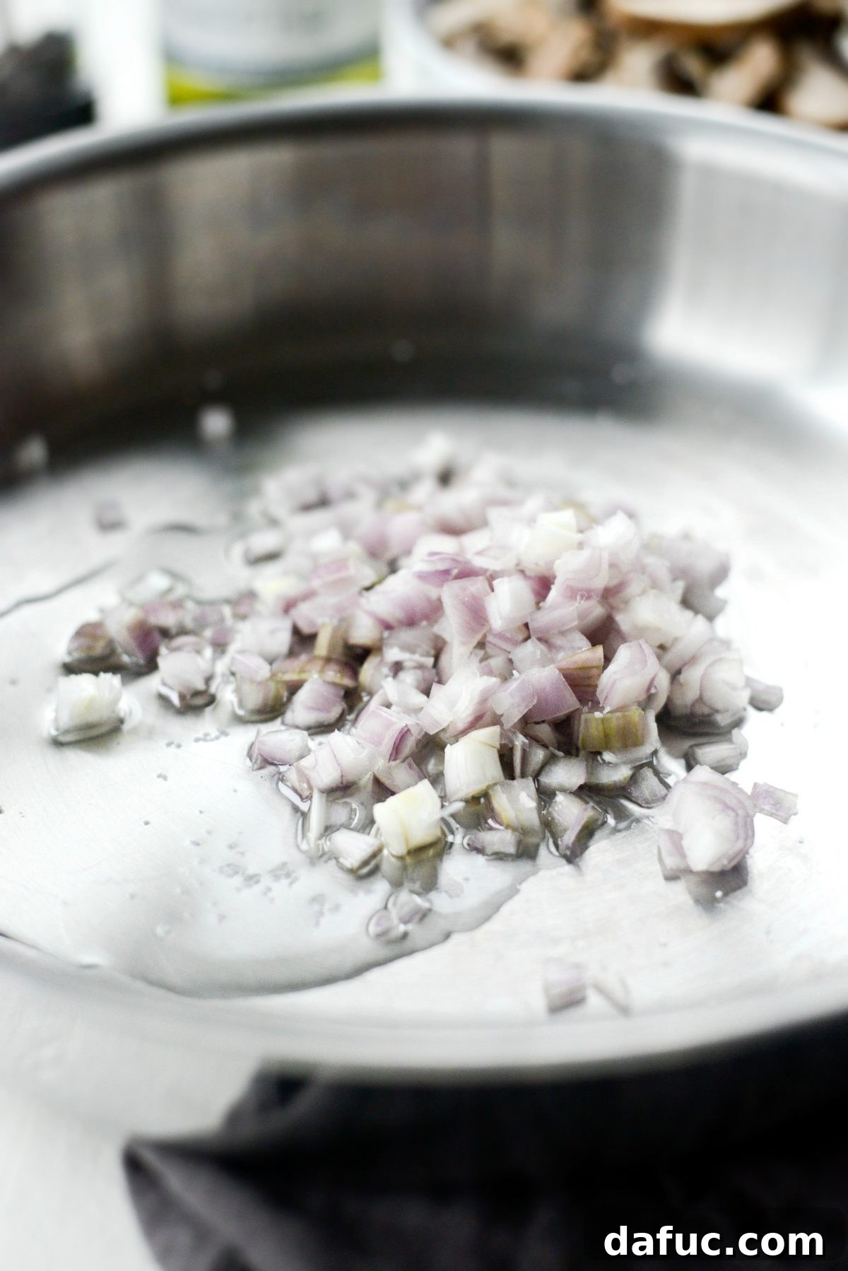 Simple Creamy Mushroom Bliss 5 oil and shallots in pan