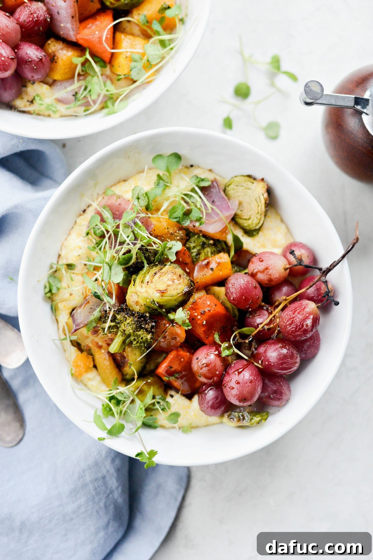 Harvest Roasted Vegetables with Honey Balsamic Glaze on Creamy Goat Cheese Polenta 2 Roasted Honey Balsamic Fall Medley over Goat Cheese Polenta