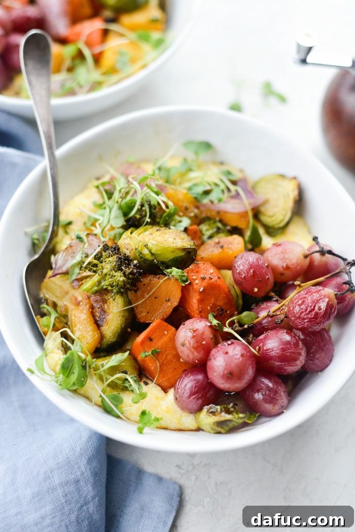 Harvest Roasted Vegetables with Honey Balsamic Glaze on Creamy Goat Cheese Polenta 17 Roasted Honey Balsamic Fall Medley over Goat Cheese Polenta