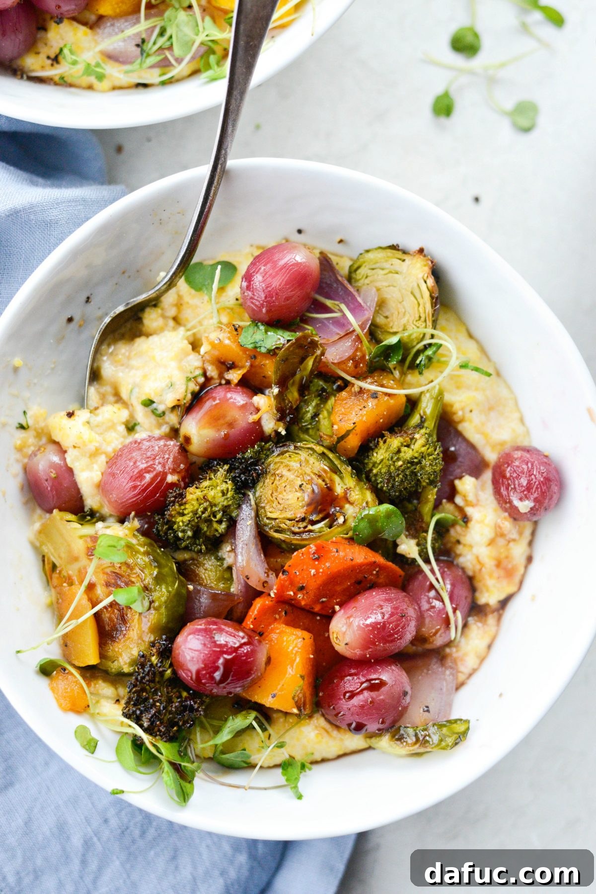Harvest Roasted Vegetables with Honey Balsamic Glaze on Creamy Goat Cheese Polenta 19 Roasted Honey Balsamic Fall Medley over Goat Cheese Polenta