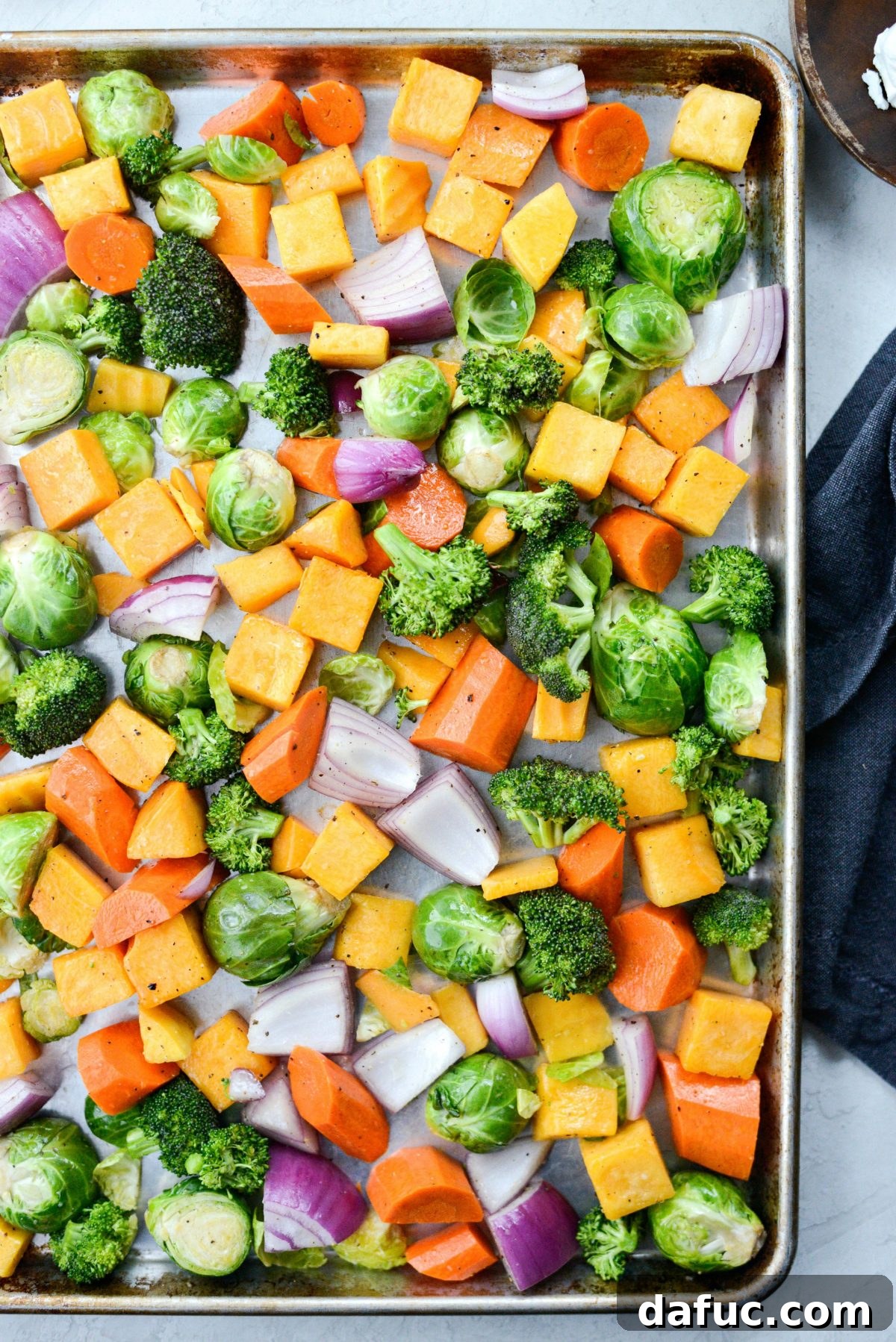Harvest Roasted Vegetables with Honey Balsamic Glaze on Creamy Goat Cheese Polenta 7 spread evenly on rimmed metal baking sheet