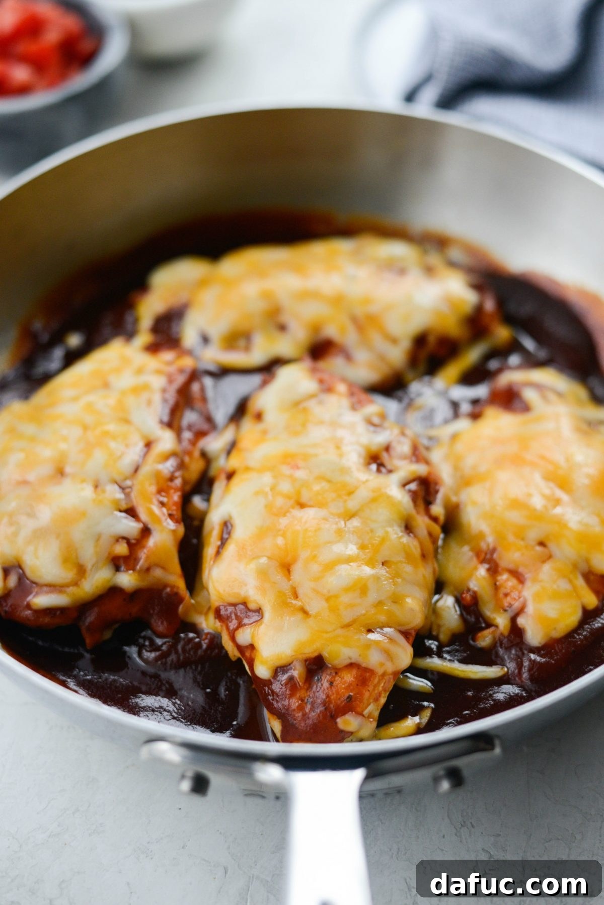 Cheesy Skillet Monterey Chicken 12 Skillet Monterey Chicken baking in the oven until cheese is melted and bubbly