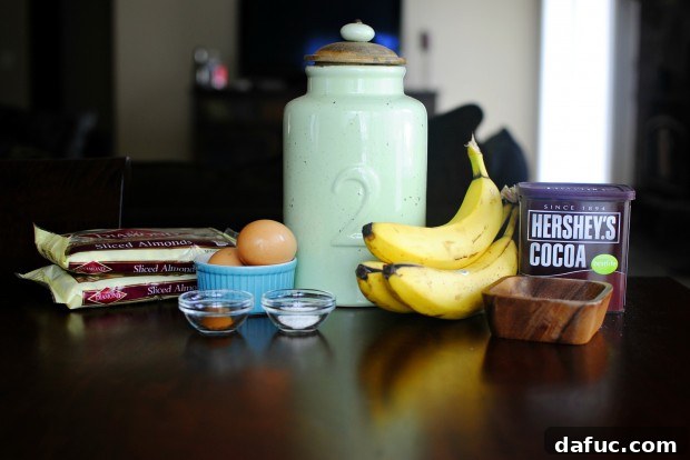 Ingredients laid out for Almond Banana Muffins