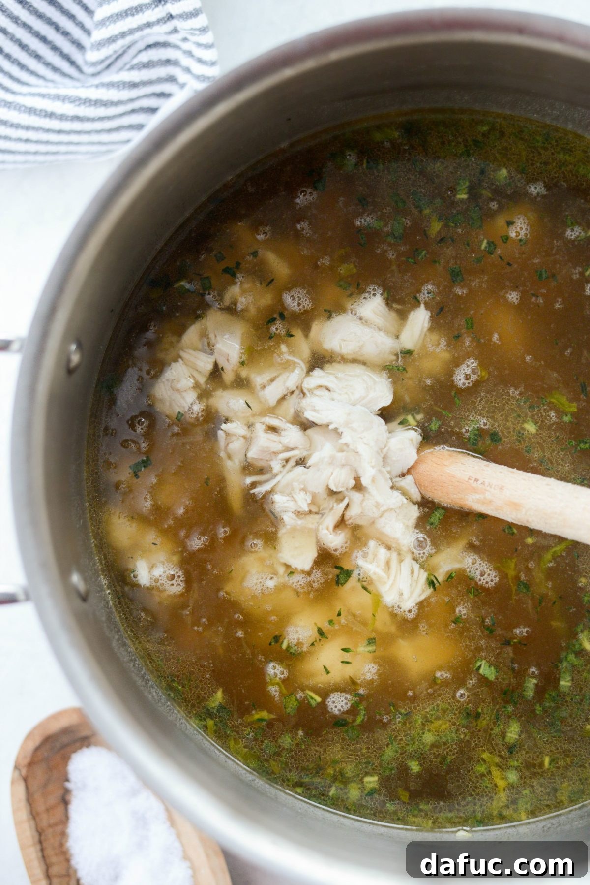 Cozy Turkey Noodle Comfort 10 Adding leftover turkey meat to the soup