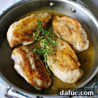 Crispy Skinned Pan-Roasted Chicken Breasts with Rosemary Thyme Pan Sauce