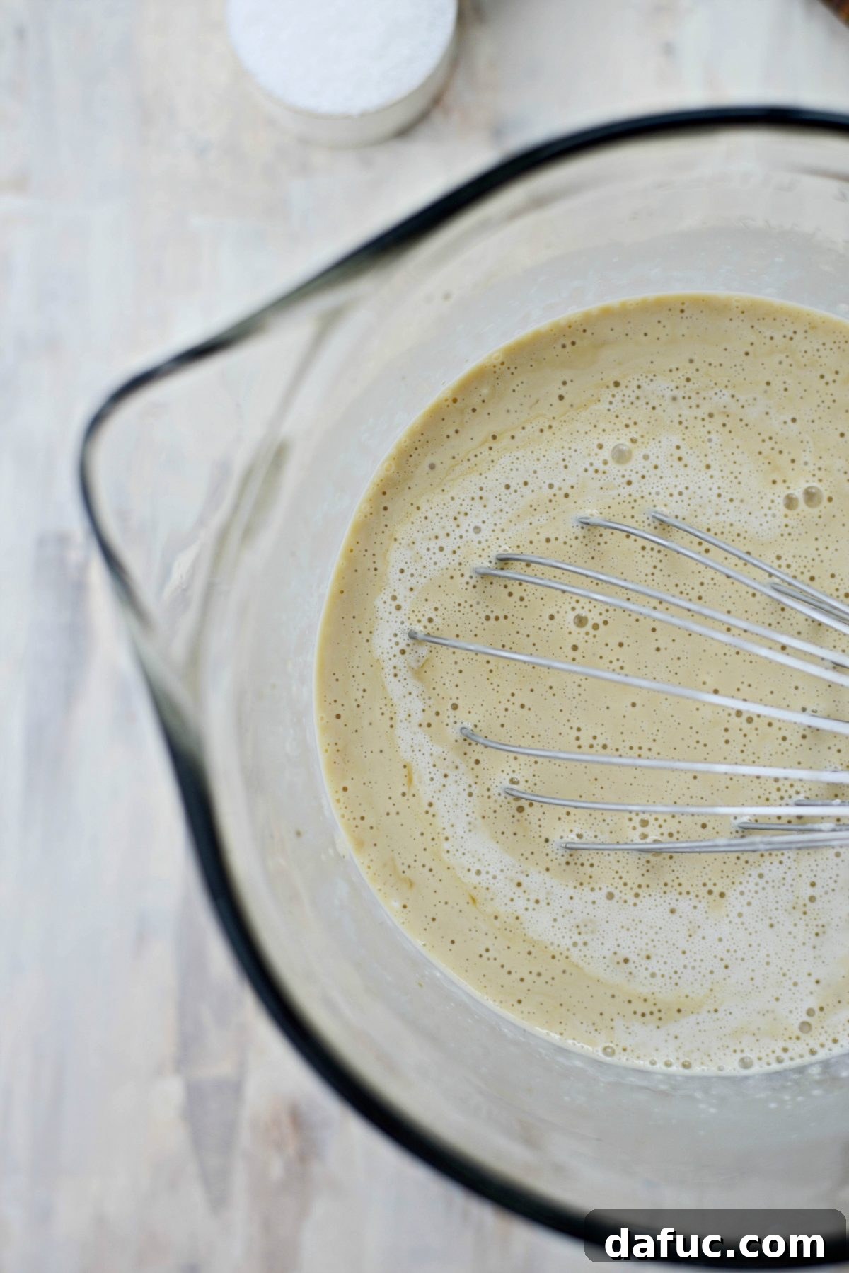 Fully whisked custard ready for pouring