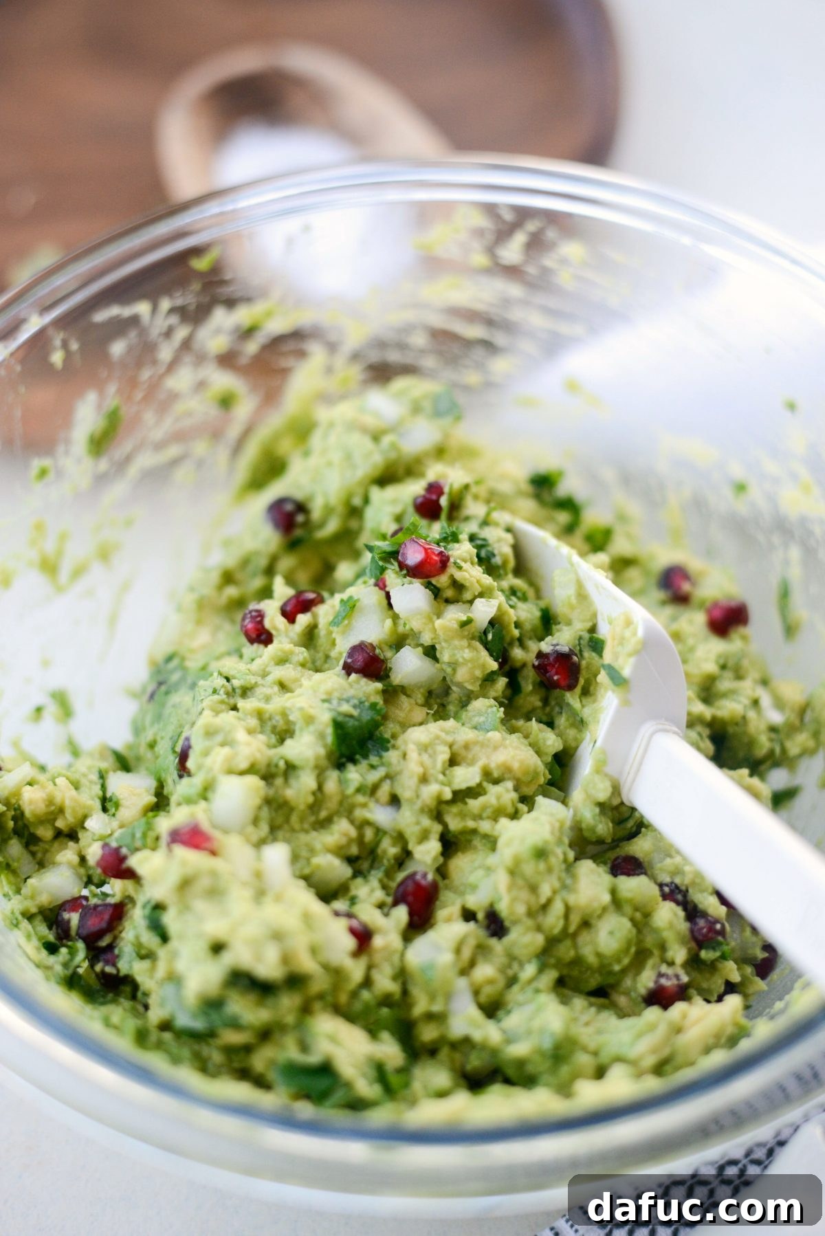Bowl of freshly mixed Holiday Guacamole