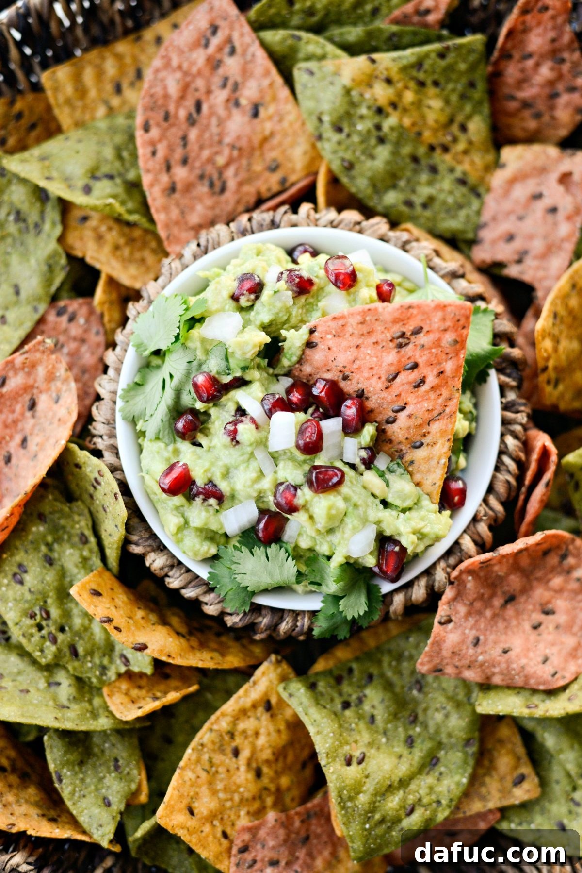 Holiday Guacamole close up, showcasing its texture and vibrant colors