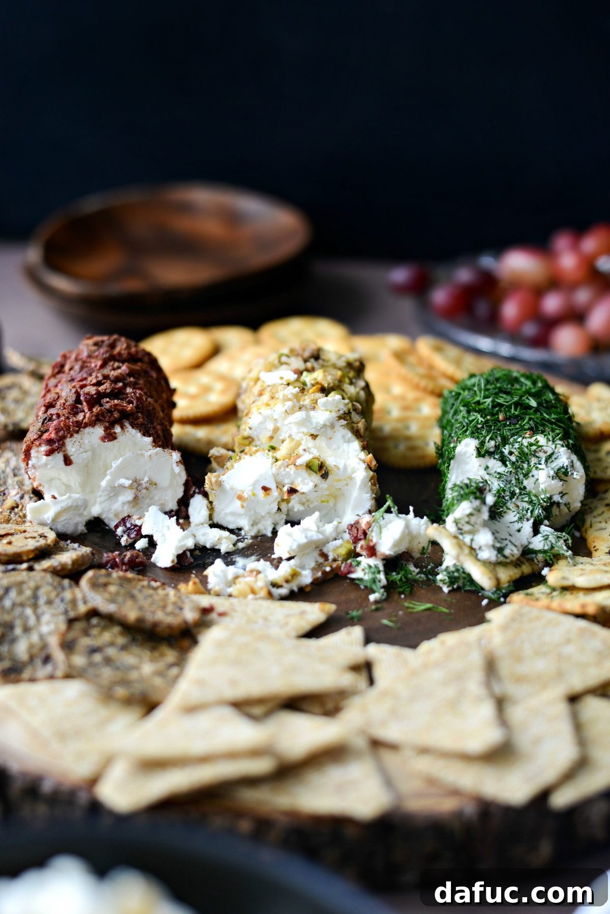 Christmas Goat Cheese Trio from a high angle, highlighting the festive arrangement