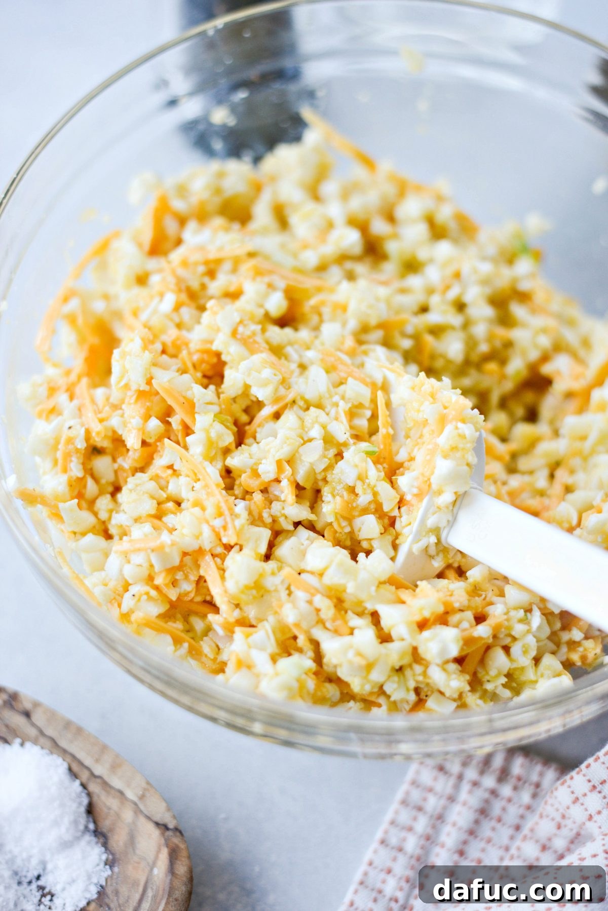 Golden Crispy Cauliflower Hash Browns 6 mix ingredients for cauliflower hash browns