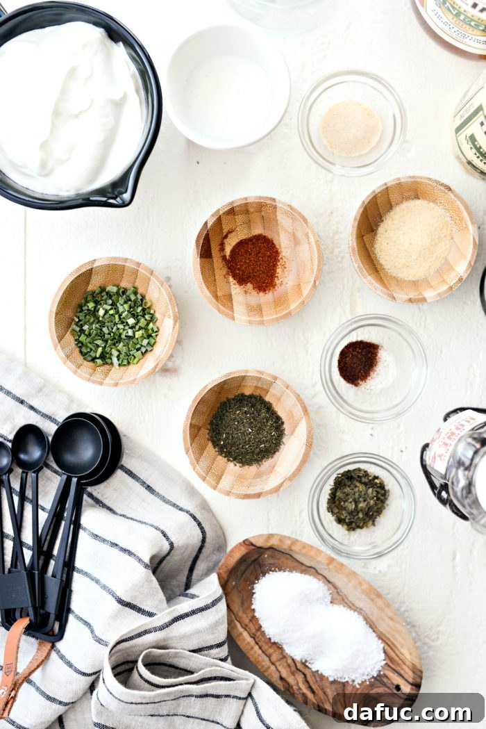 Ingredients for Greek Yogurt Ranch Dressing Laid Out on a Counter