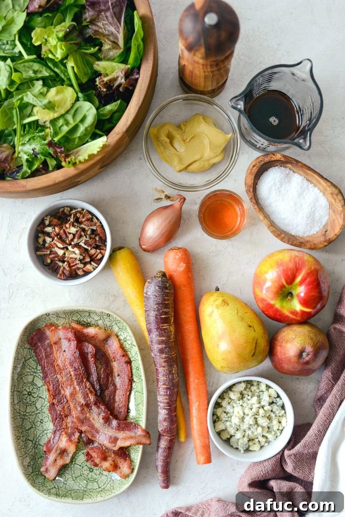 Golden Autumn Salad with Sweet and Savory Maple Bacon Vinaigrette 4 ingredients for Fall Harvest Salad