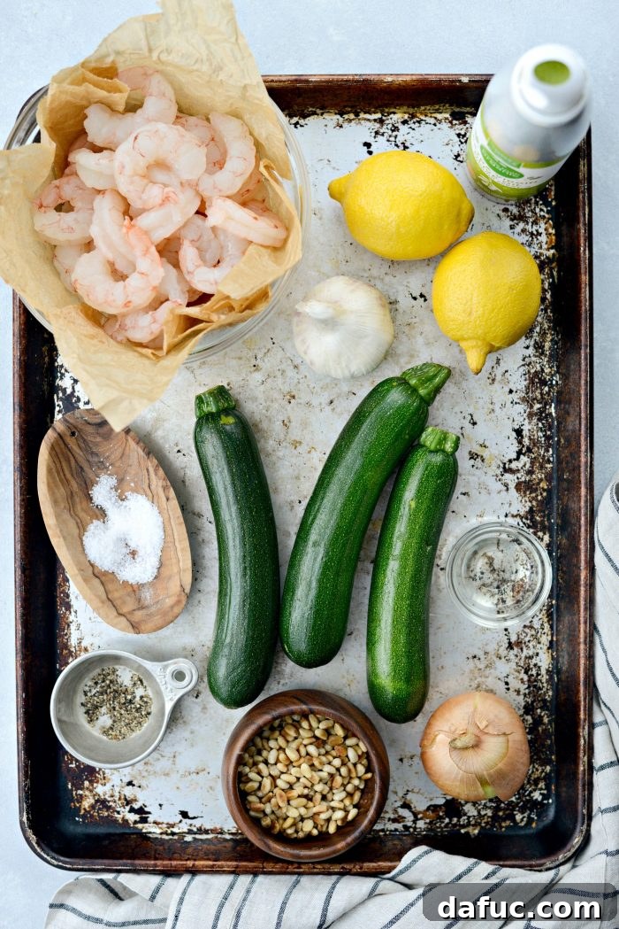 Sheet Pan Lemon Garlic Shrimp and Zucchini ingredients