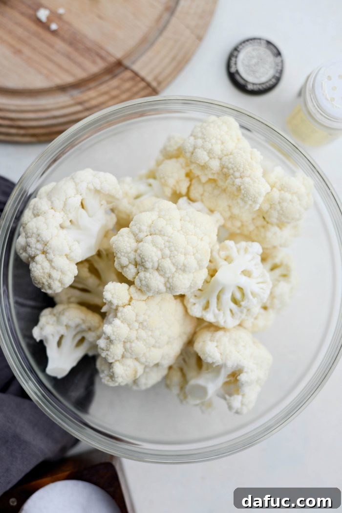 Crisp Roasted Cauliflower Grains 4 Fresh cauliflower florets before ricing