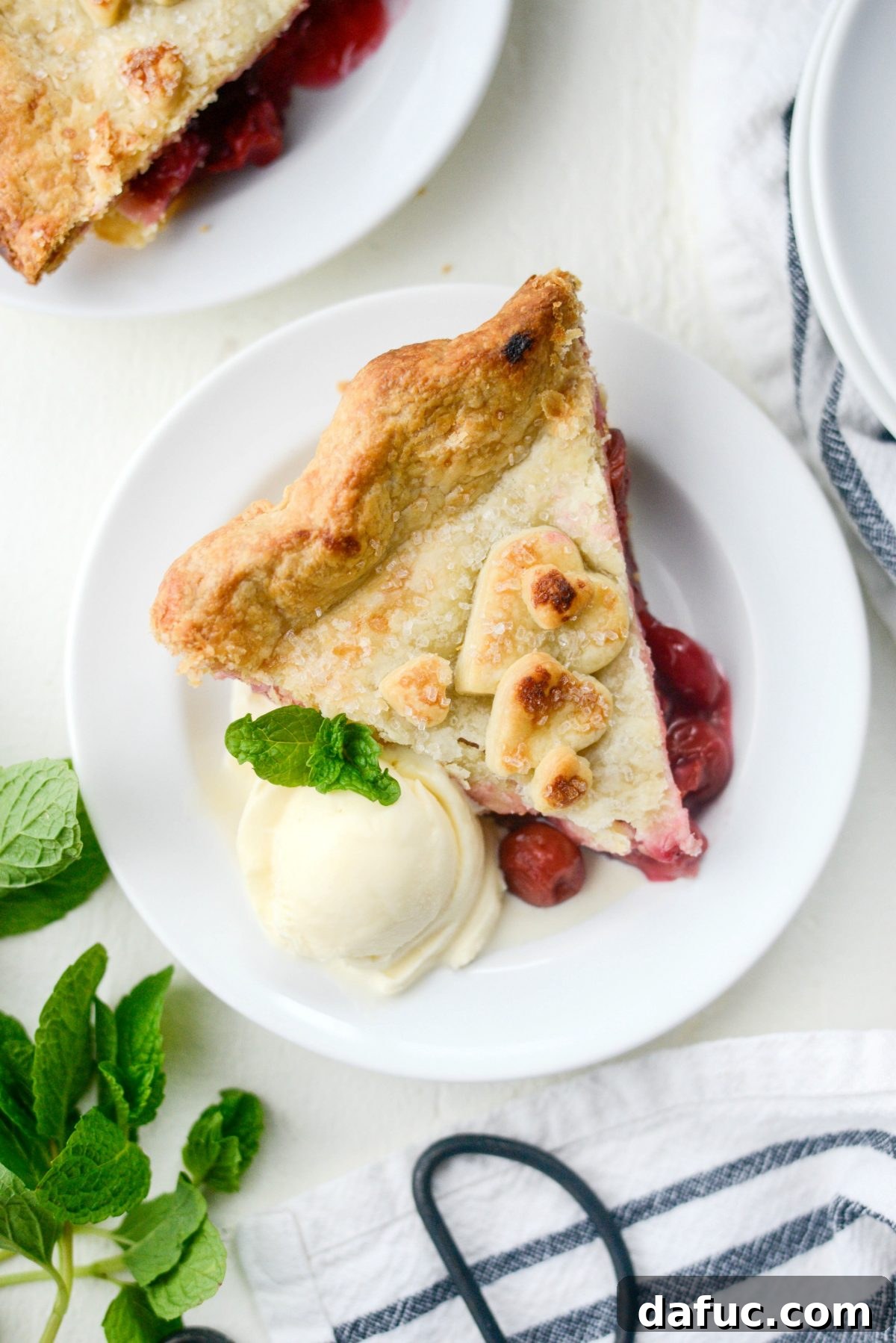 Top view of a slice of Homemade Cherry Pie