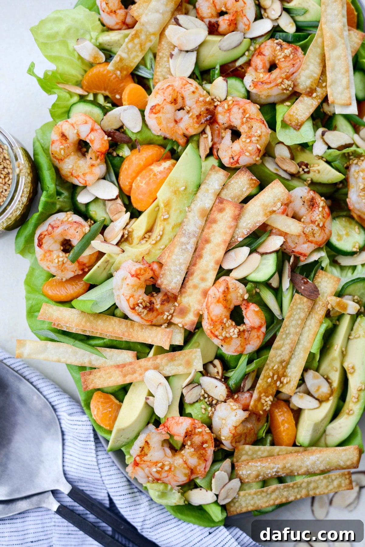 Flame-Kissed Shrimp Salad with Asian Zing and Wonton Crunch 17 Grilled Asian Shrimp Salad with Crispy Wontons