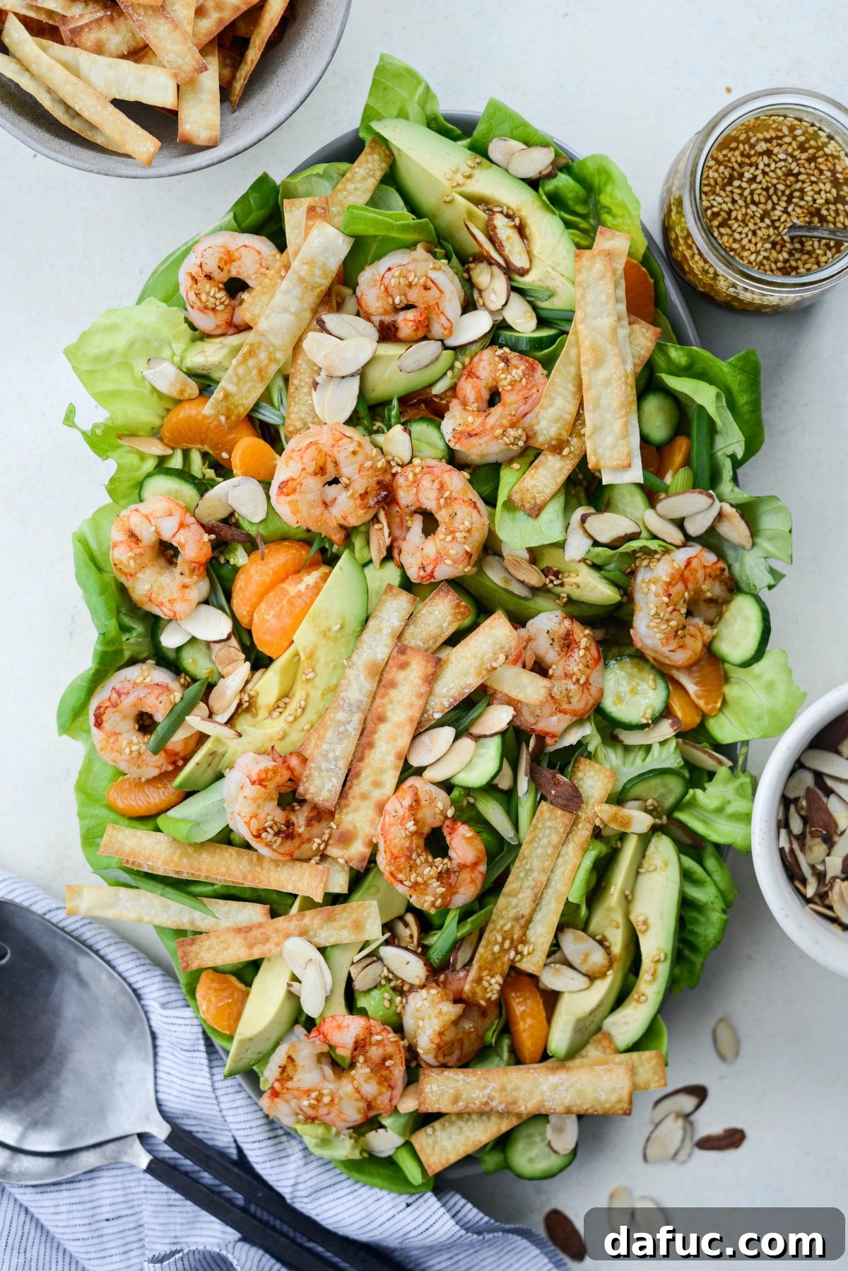 Flame-Kissed Shrimp Salad with Asian Zing and Wonton Crunch 3 Grilled Asian Shrimp Salad with Crispy Wontons