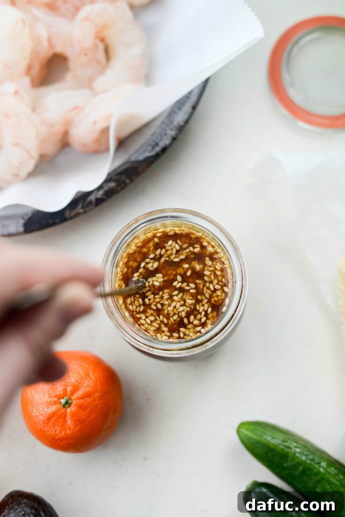 Flame-Kissed Shrimp Salad with Asian Zing and Wonton Crunch 6 Stirring toasted sesame vinaigrette