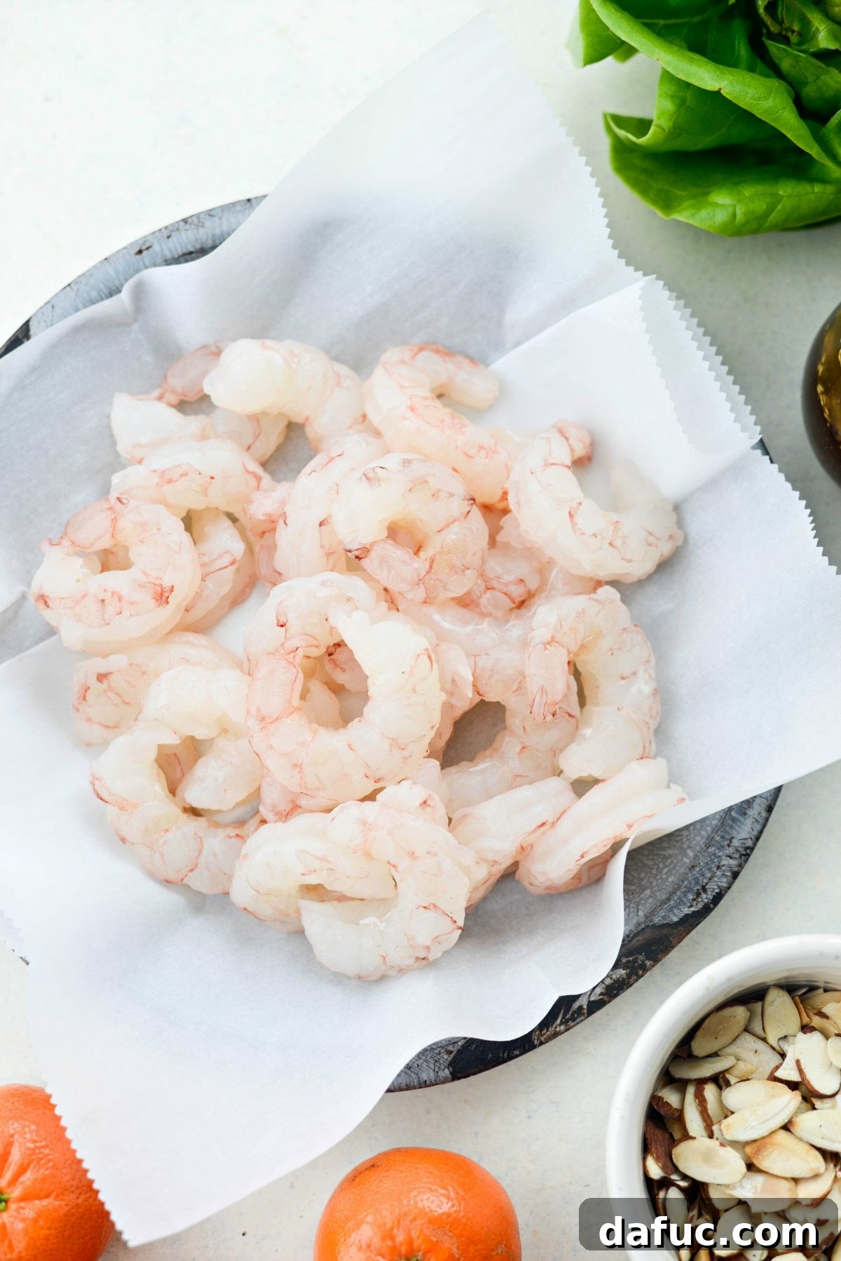 Flame-Kissed Shrimp Salad with Asian Zing and Wonton Crunch 9 raw shrimp