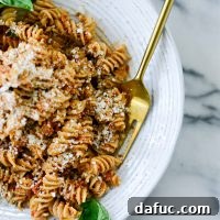 Golden Walnut & Sun-dried Tomato Pesto Pasta 19 Sun-dried Tomato Walnut Pesto Pasta ready for serving