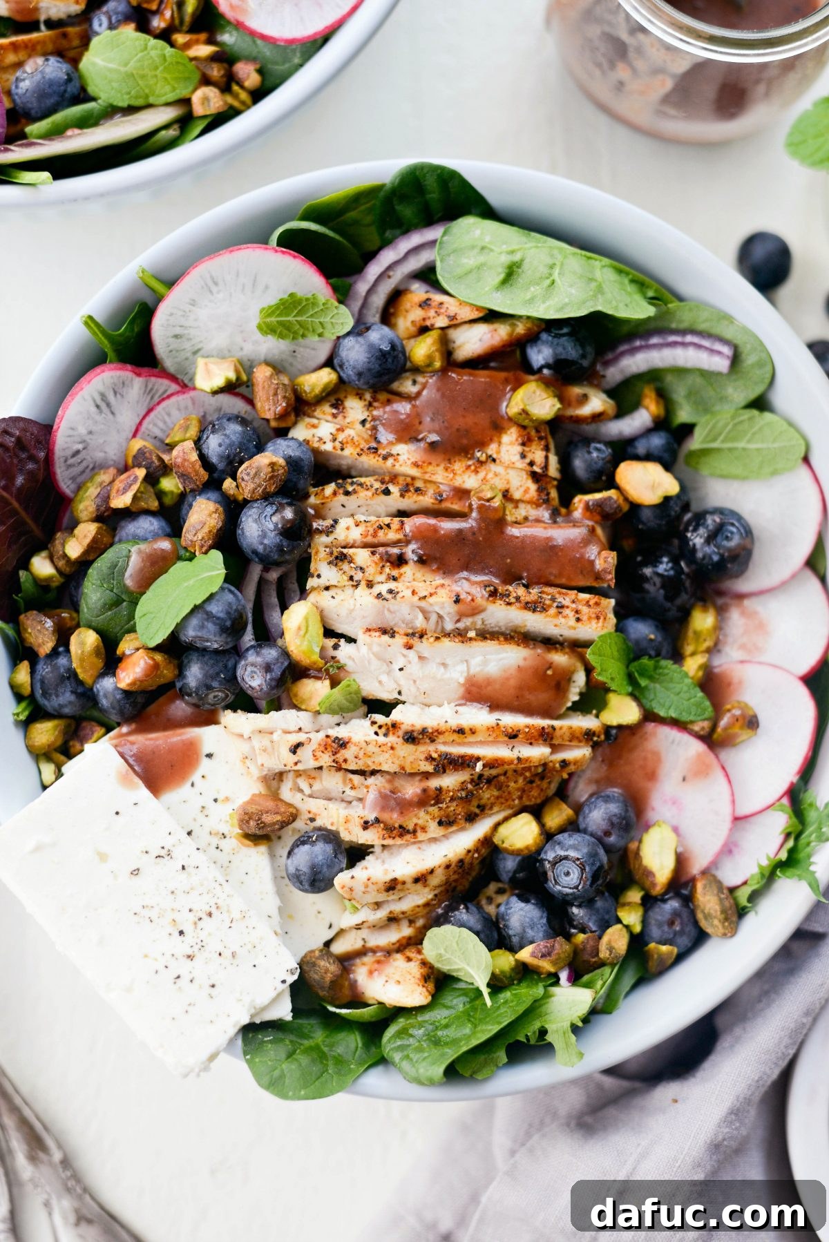 Fresh Chicken Blueberry Feta Salad with Homemade Pomegranate Jam Vinaigrette