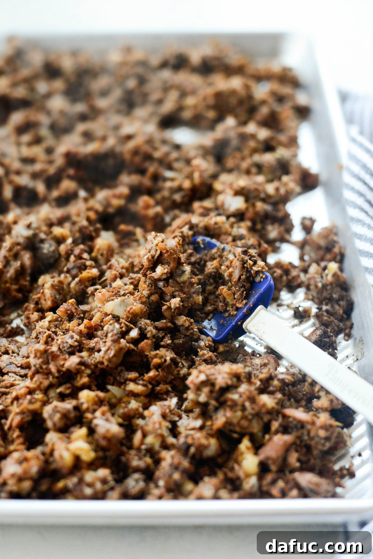 Vegan Chorizo Crumbles roasting in the oven