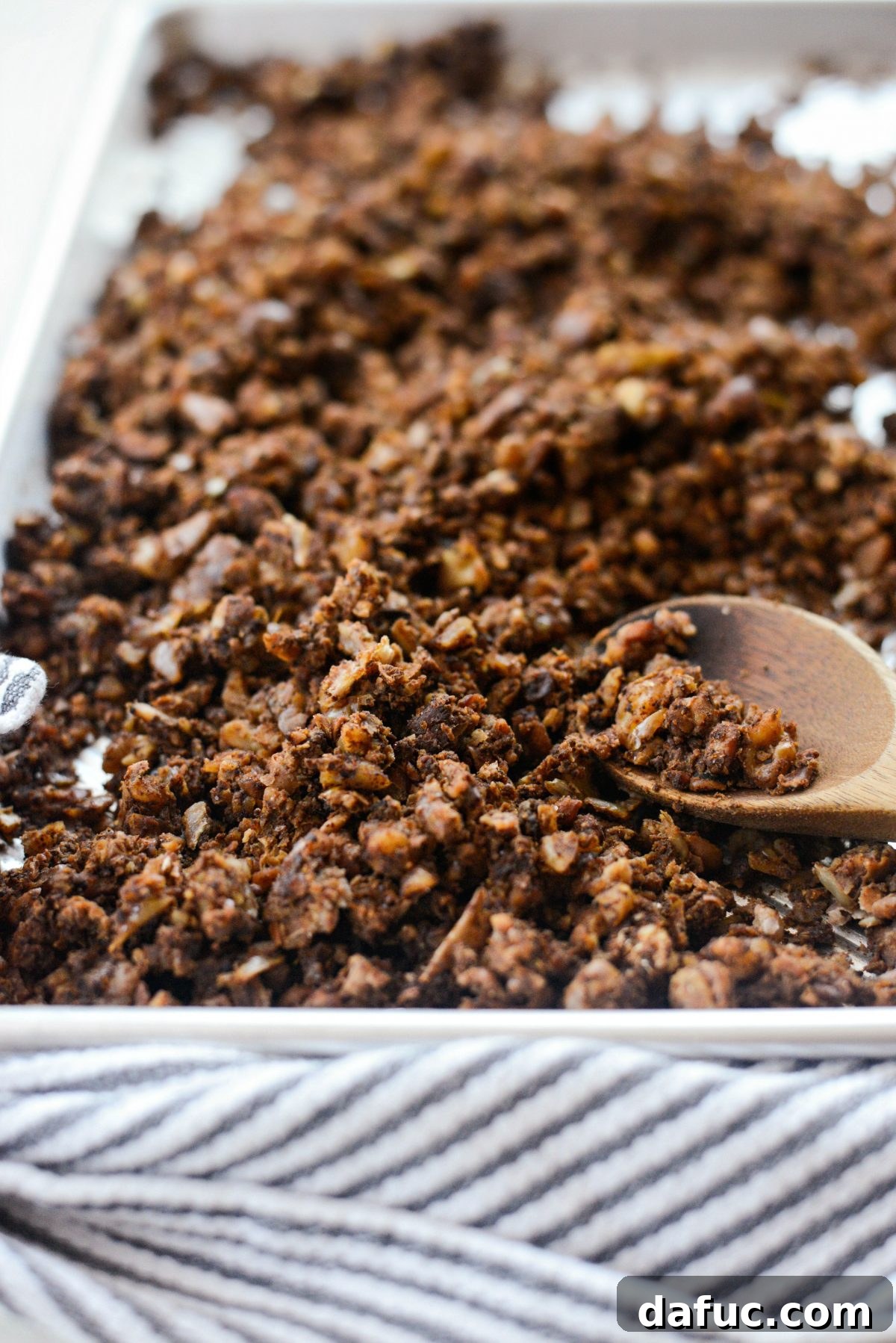 Vegan Chorizo Crumbles in a serving bowl, ready to be enjoyed