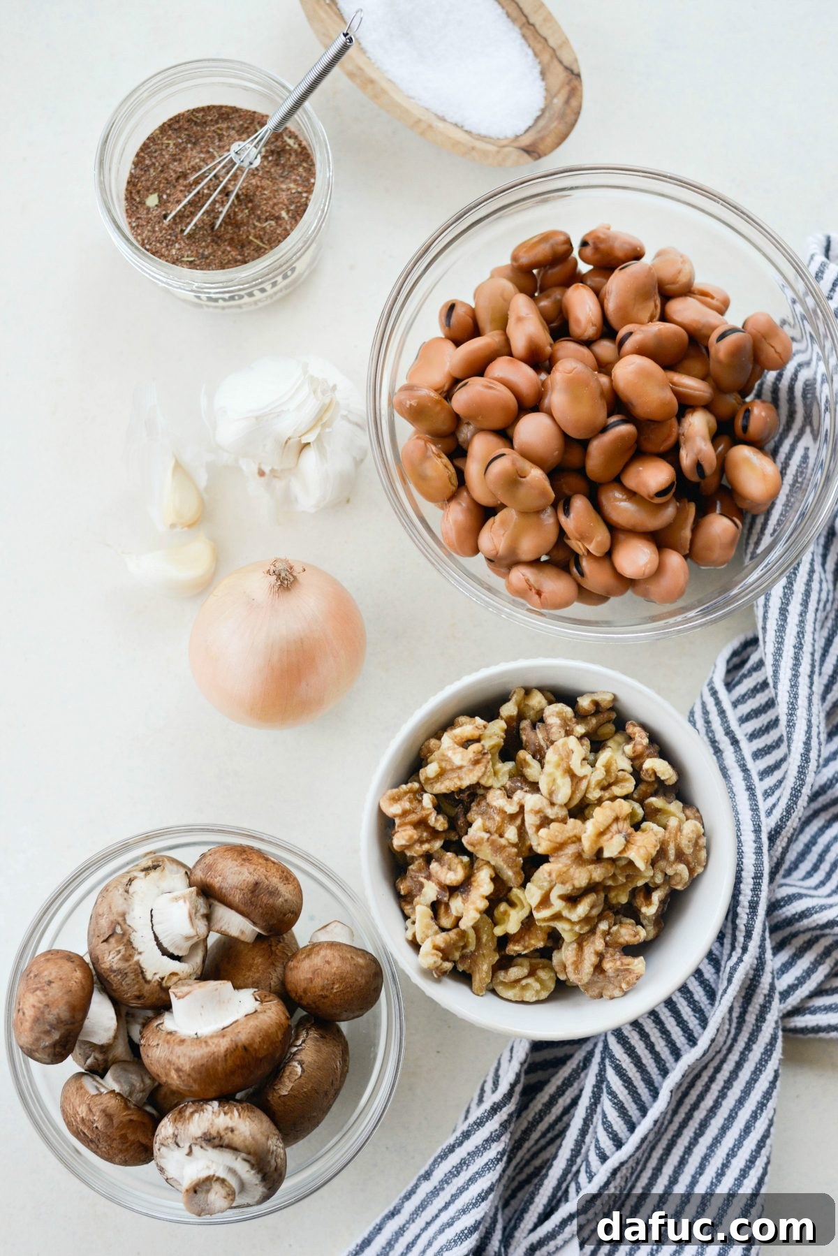 Fresh ingredients for homemade Vegan Chorizo Crumbles laid out