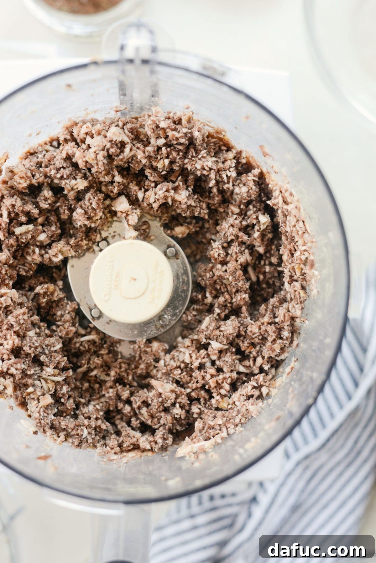 Finely pulsed mushrooms in a food processor