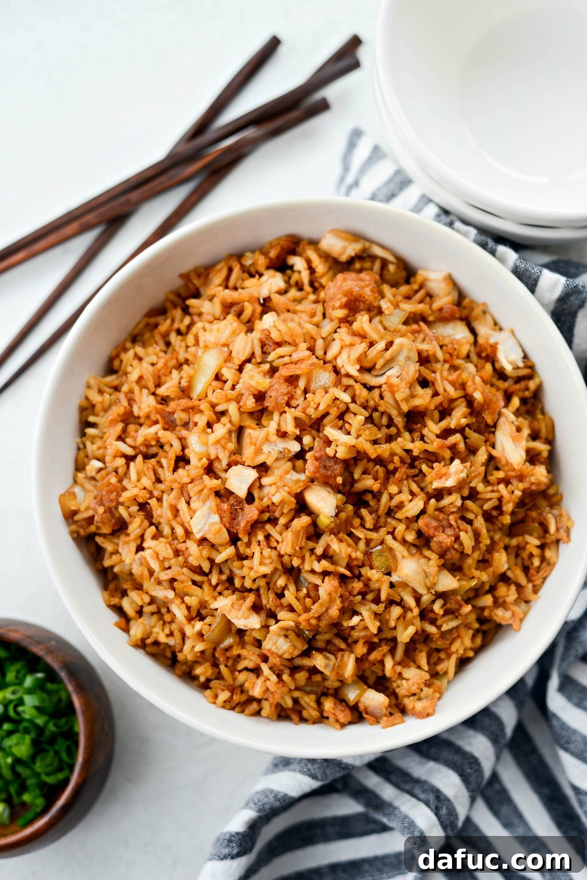 Crispy Fried Chicken Fried Rice served in a bowl