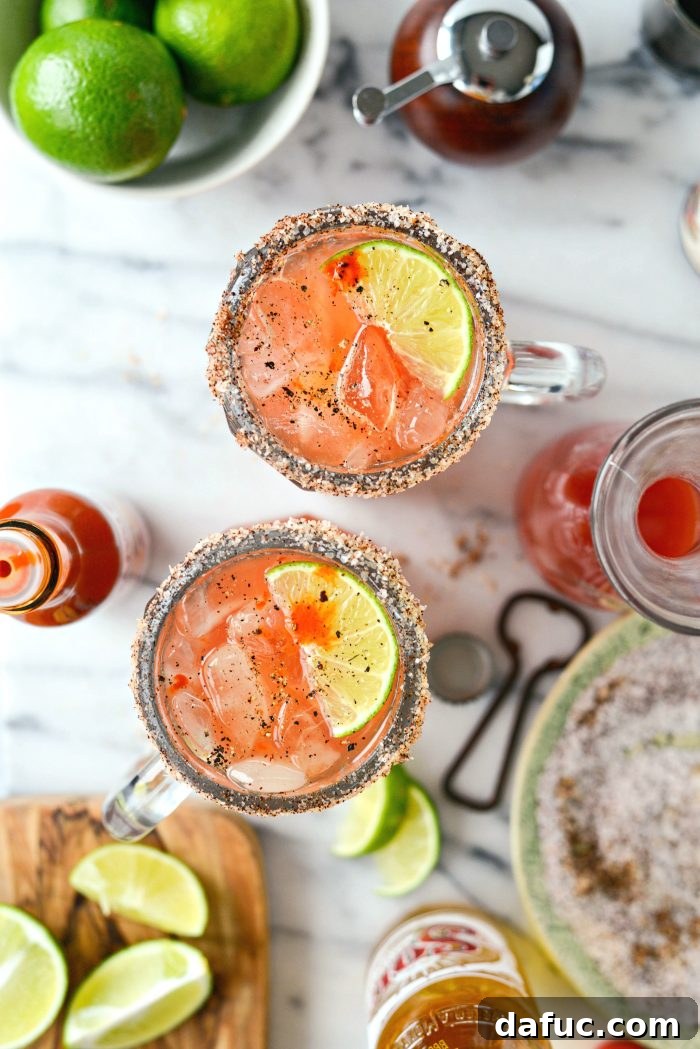 A perfectly garnished Mexican Michelada, ready to be enjoyed