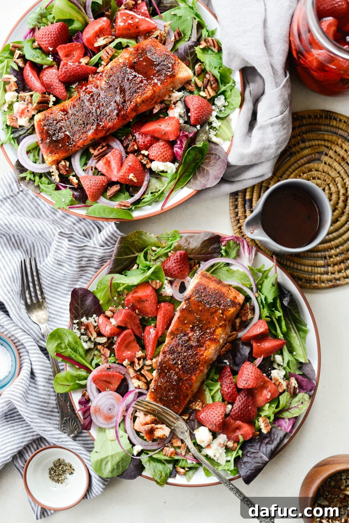 Another appealing image of the Blackened Salmon Salad, emphasizing its freshness and visual appeal.