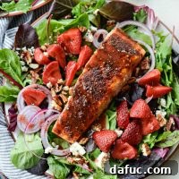 Blackened Salmon Salad with Strawberry Peppercorn Vinaigrette