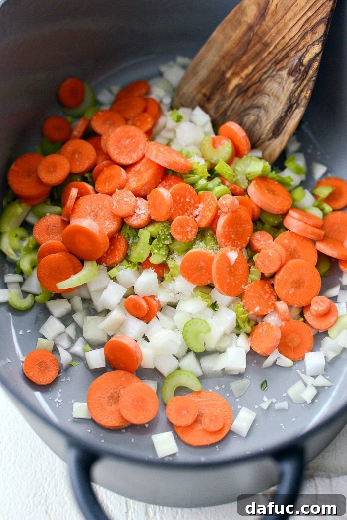 Diced onions, sliced carrots, and celery ready for the soup