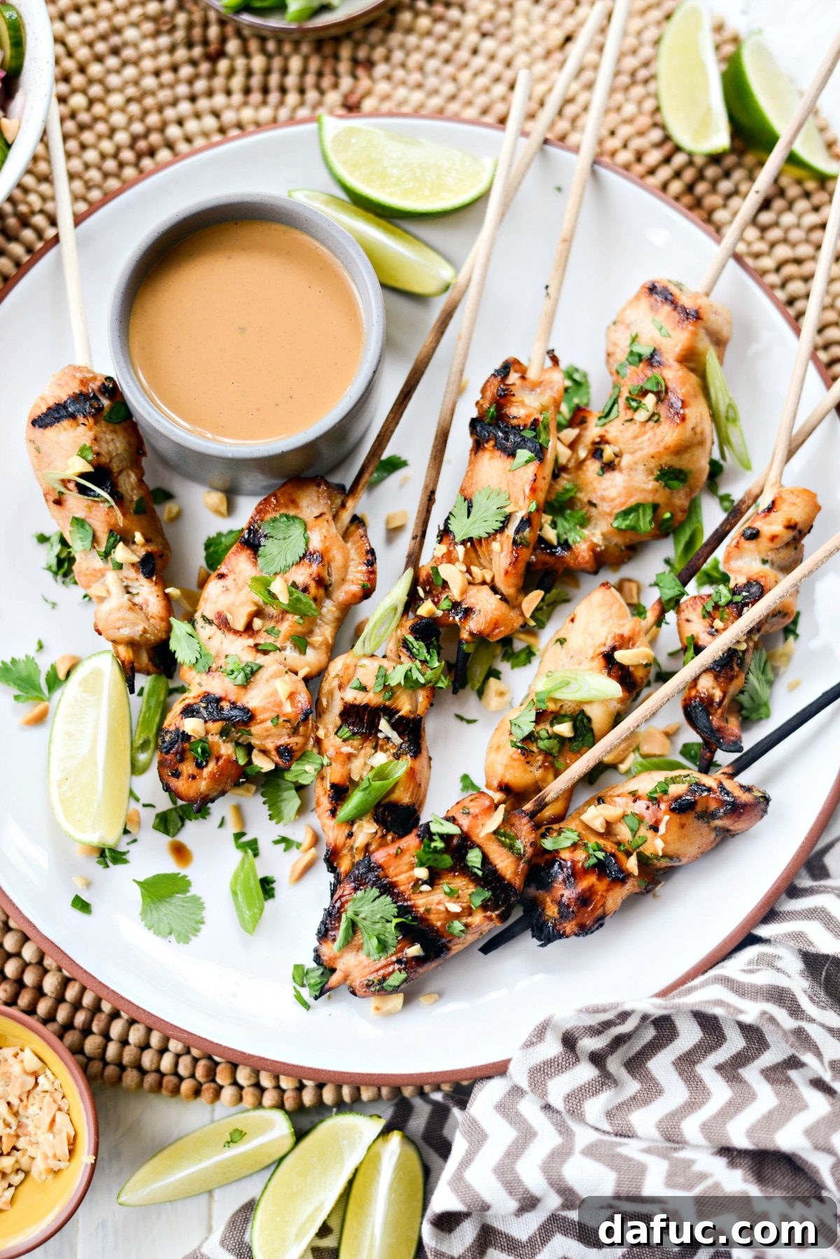 Thai Chicken Satay Skewers with Creamy Peanut Sauce 17 Platter of Chicken Satay with Thai Peanut Sauce ready for serving