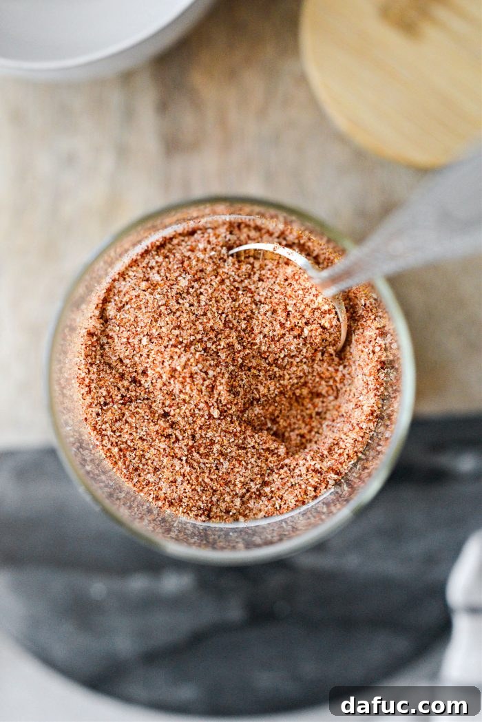 All-purpose seasoning salt fully combined in a glass jar, showing its uniform color and texture
