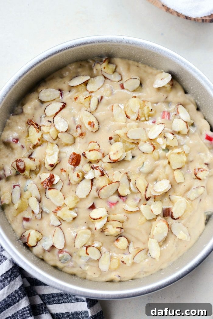 Luscious Rhubarb Almond Bake 20 Sugary almonds for cake topping
