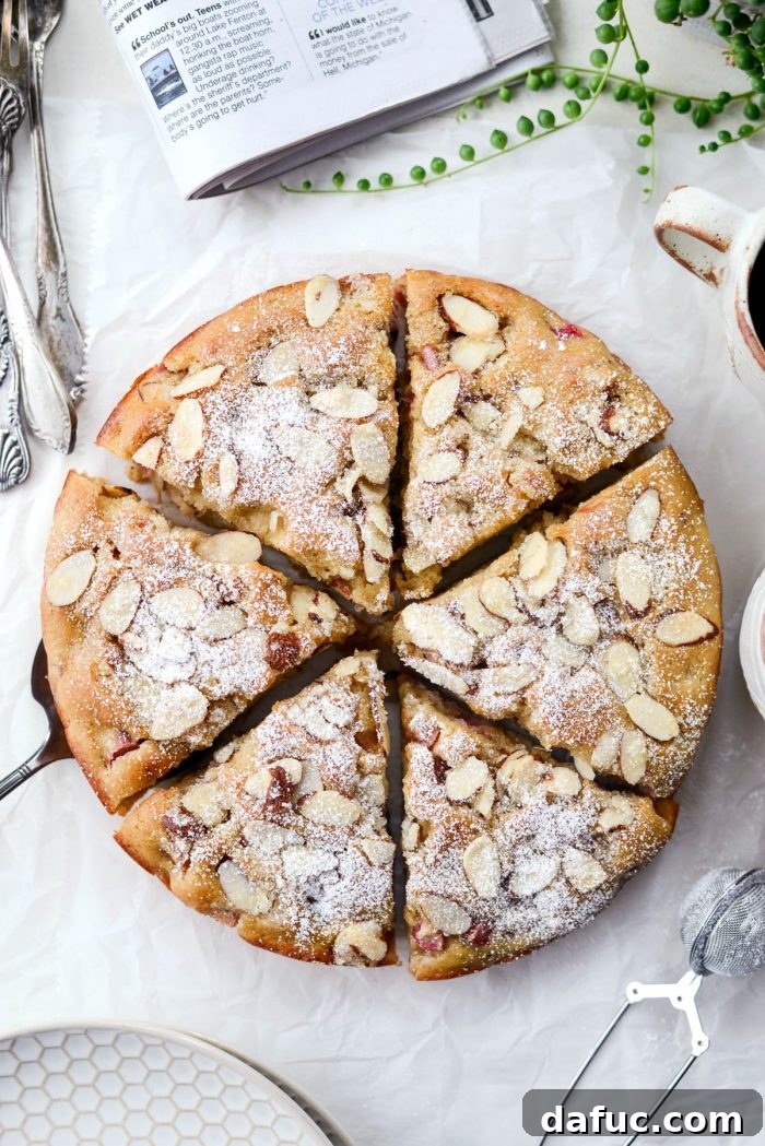 Luscious Rhubarb Almond Bake 22 Delicious Rhubarb Almond Cake with golden topping