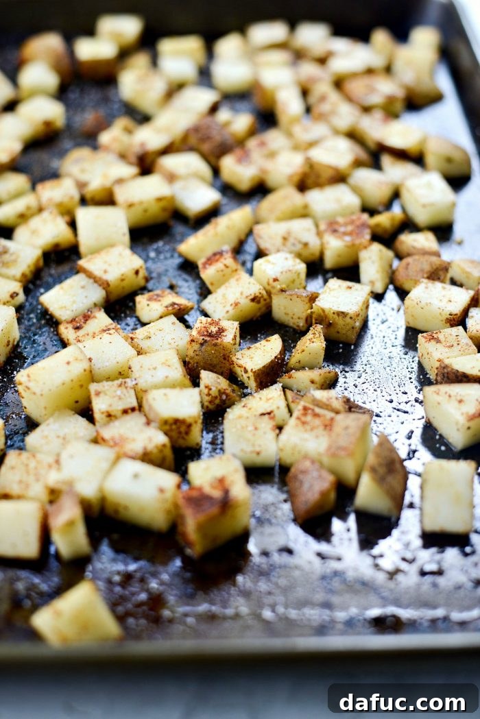 Golden brown crispy roasted potatoes ready for taco assembly