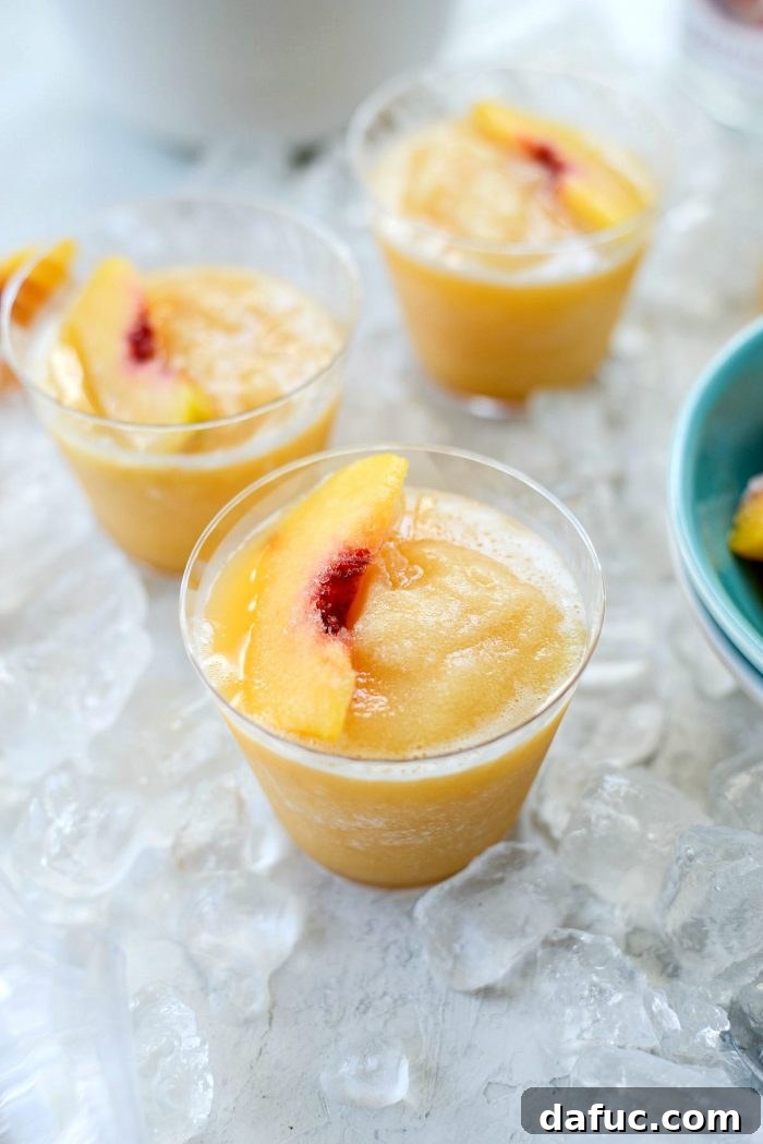 Blushing Peach Dream 12 Beautifully garnished Peach Frosé served in glasses.
