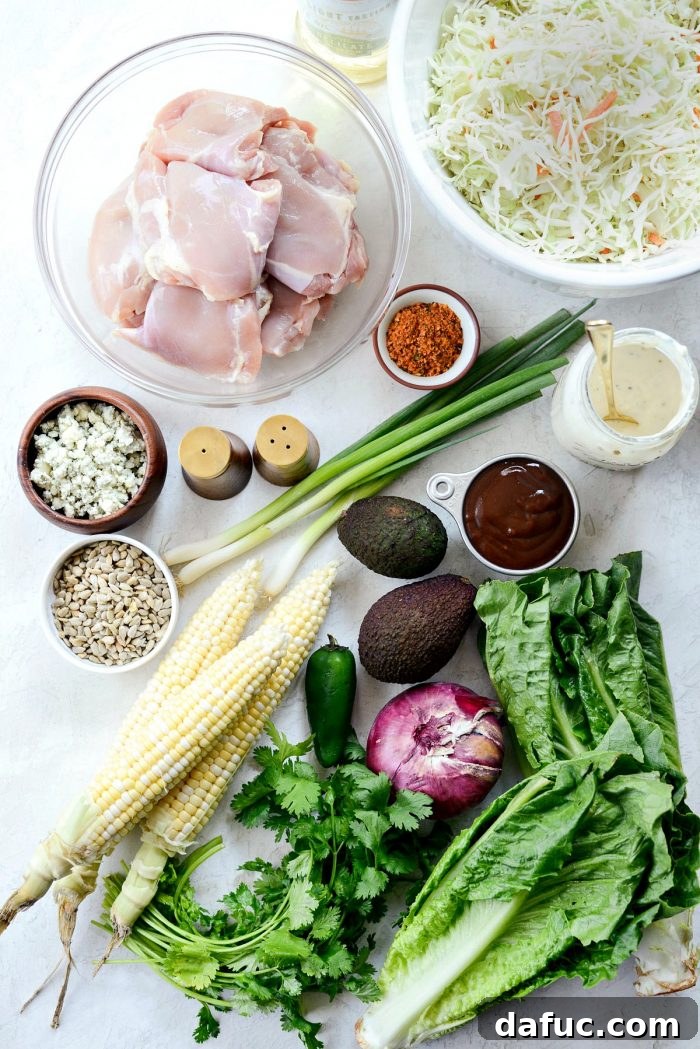 Zesty BBQ Chicken Slaw Summer Bowl 4 Overhead view of a prepared Summer Coleslaw BBQ Chicken Salad, ready to serve