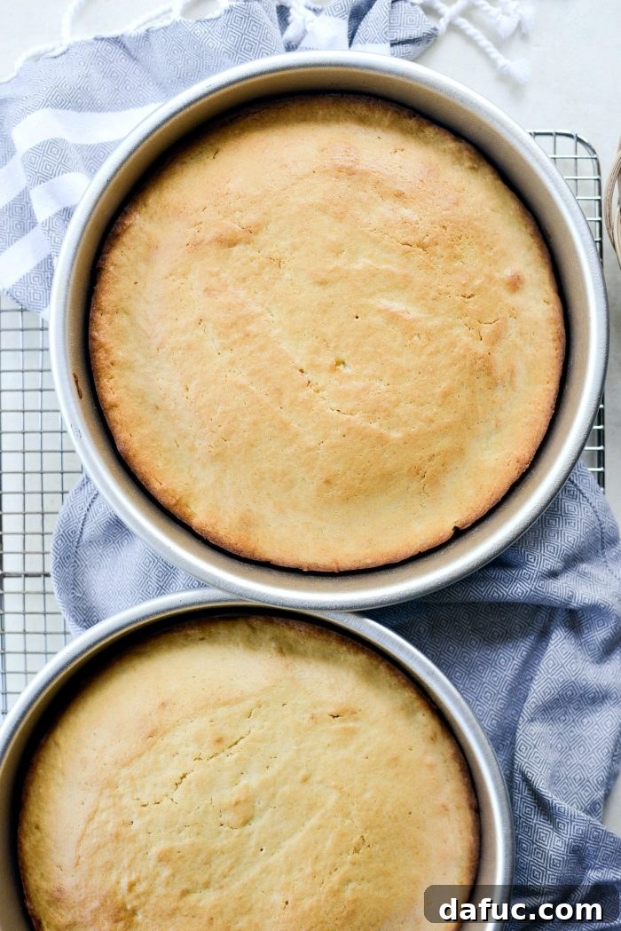 Fresh Strawberry Shortcake 15 Baked pound cake layers cooling in their pans after being removed from the oven.