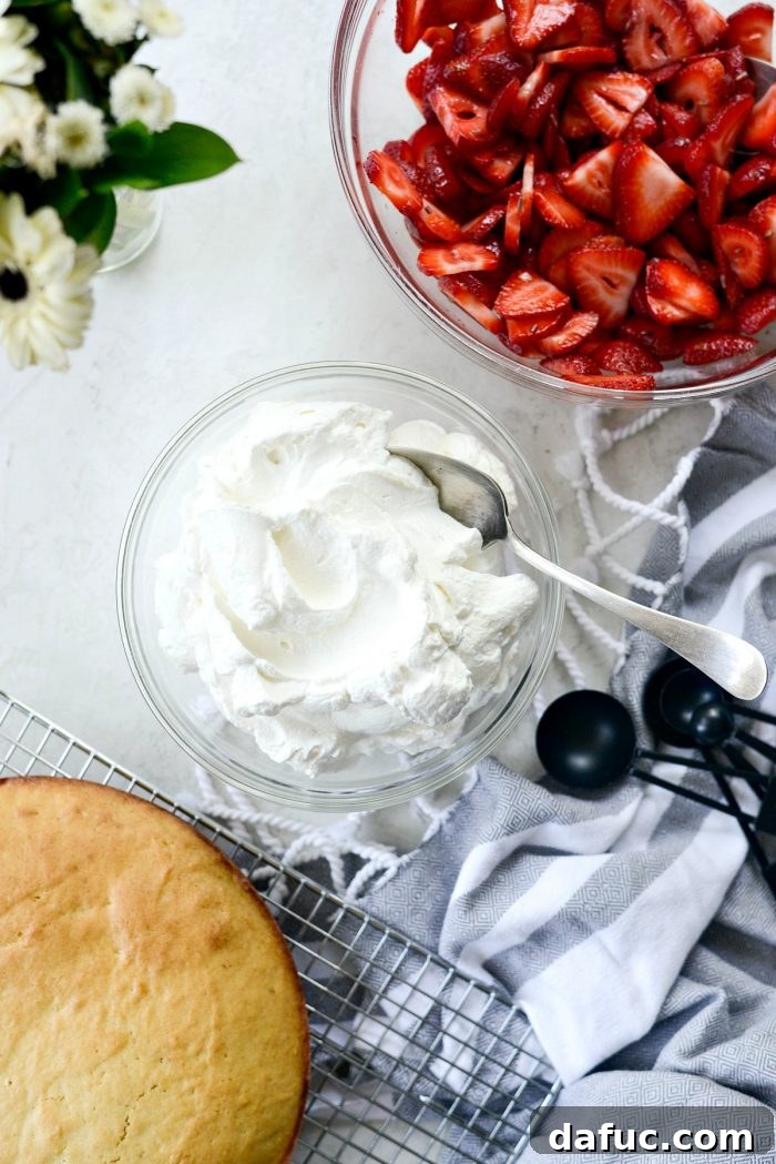 Fresh Strawberry Shortcake 19 Homemade Whipped Cream, essential for a rich and fluffy Strawberry Shortcake Cake.