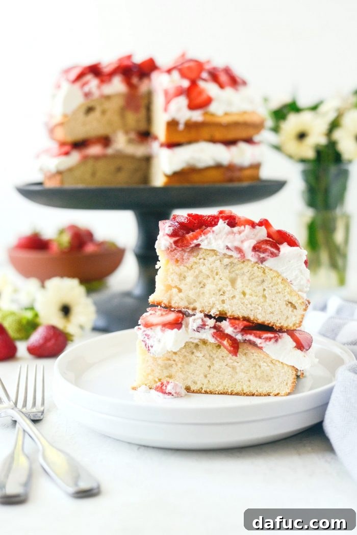 Fresh Strawberry Shortcake 29 Ready-to-serve Strawberry Shortcake Cake on a platter, showcasing its delightful appearance.