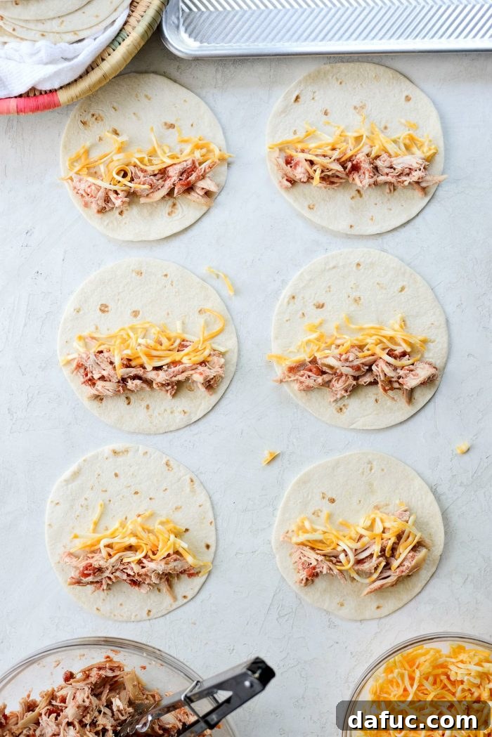 Zesty Air Fryer Salsa Chicken Taquitos 7 Salsa chicken mixture ready for filling taquitos