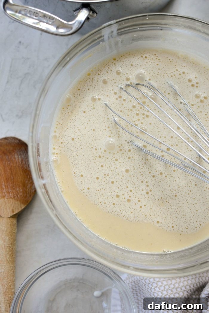 Golden Brown Butter Indulgence 11 The smoothly tempered ice cream base in a mixing bowl.