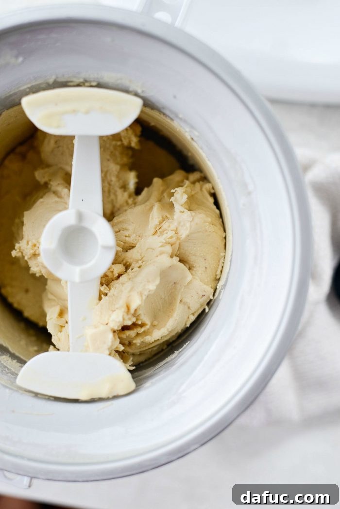 Golden Brown Butter Indulgence 21 Close-up of the brown butter ice cream thickening during churning.