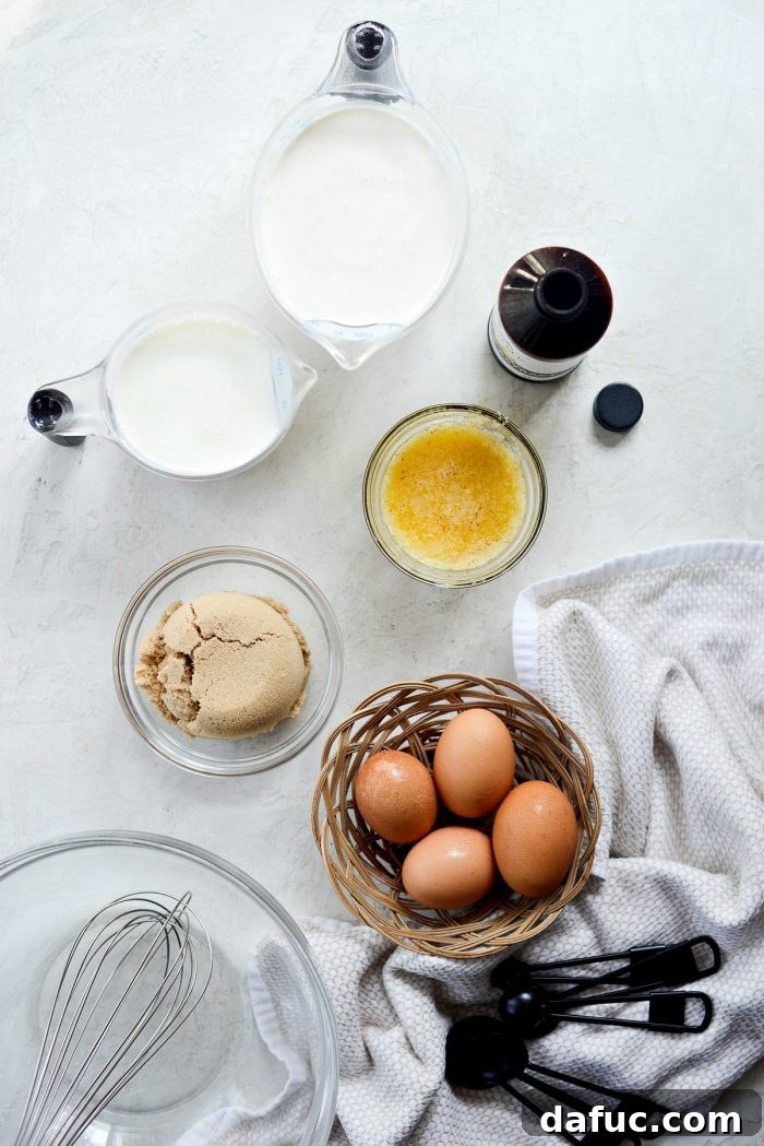 Golden Brown Butter Indulgence 4 Ingredients for Brown Butter Ice Cream laid out on a kitchen counter.